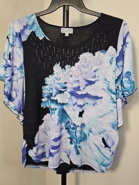 JM Collections 2XL Flutter Sleeve Womens Plus Size Floral Blouse